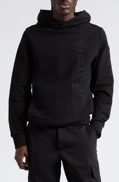 Moncler Embroidered-logo Cotton Hoodie In Black