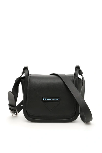 Prada Leather Flap Shoulder Bag In Black