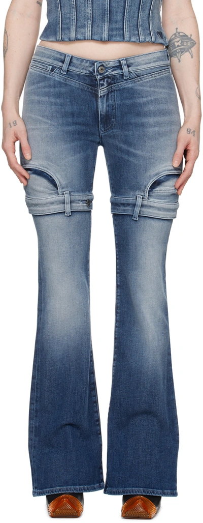 Off-white Upside Down Low-rise Bootcut Jeans In Blue