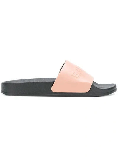 Balmain Leather And Rubber Calypso Slides In Powder|rosa