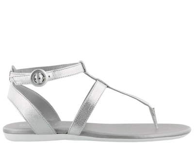 Hogan Leather Strap Sandals In Silver