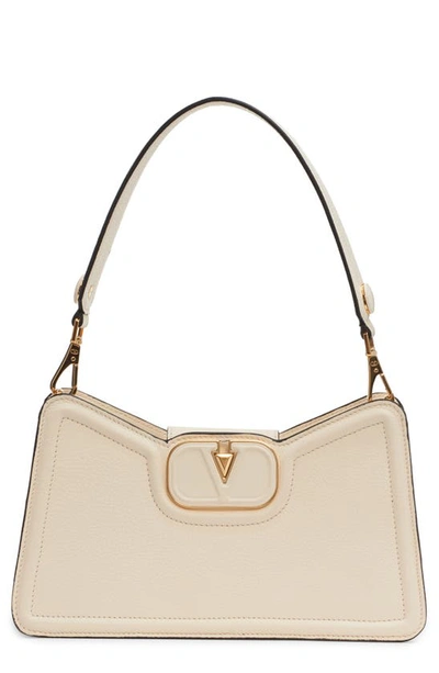 Valentino Garavani Vlogo Leather Shoulder Bag In White