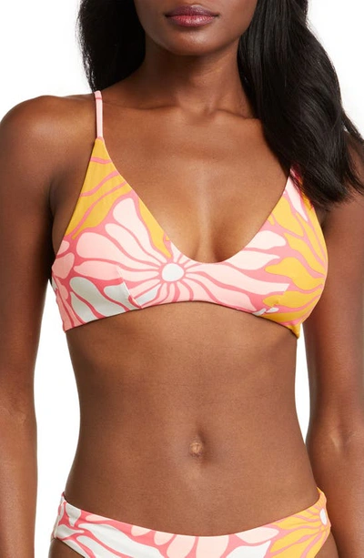 Maaji Dali Flowers Creta Reversible Bikini Top In Orange