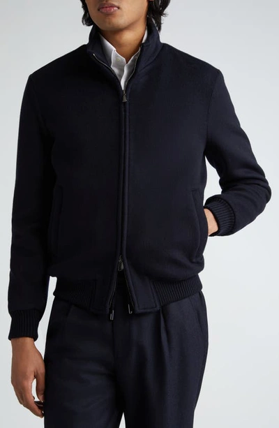 Thom Sweeney Wool & Cashmere Bomber Jacket In Navy