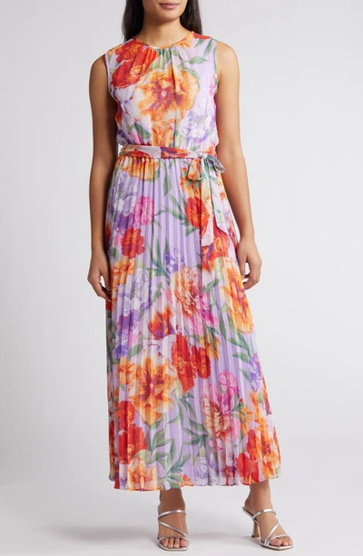 Julia Jordan Floral Pleated Maxi Dress In Purple