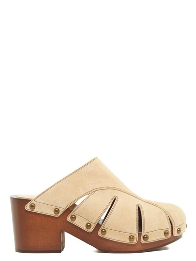 Chloé Quinty Wooden Clogs In Beige