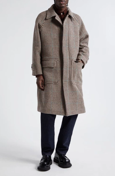 Drake's Houndstooth Virgin Wool Overcoat In Black/ Ecru