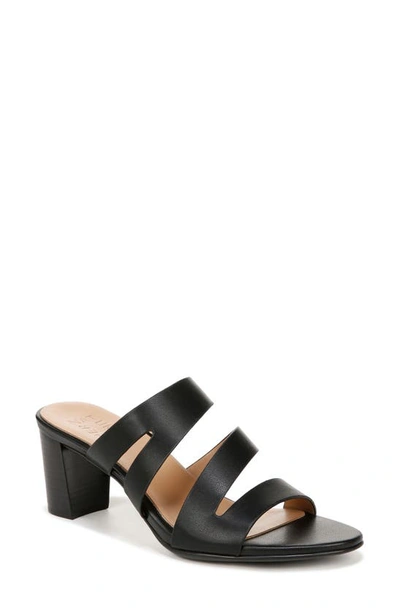 Naturalizer Beaming Block Heel Slide Sandal In Black Faux Leather