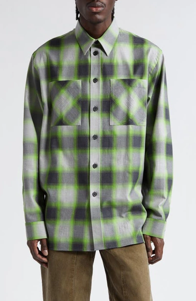 Givenchy Plaid Oversize Button-up Shirt In Grey/ Green