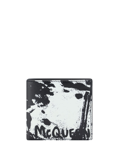 Alexander Mcqueen Graffiti-print Leather Wallet In Black