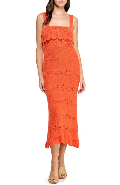 Koko + Mason Popover Ruffle Pointelle Sweater Dress In Orange Coral