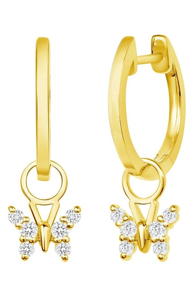 Ron Hami 14k Gold Pavé Diamond Butterfly Huggie Drop Earrings