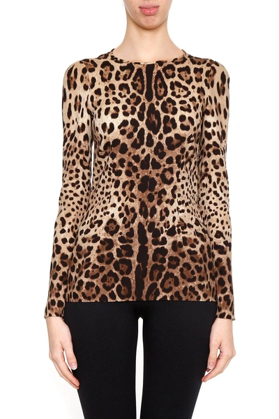 Dolce & Gabbana Flared Leopard Stretch Top In Multi