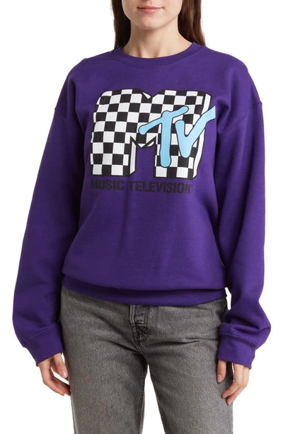 Philcos Mtv Check Crewneck Sweatshirt In Purple