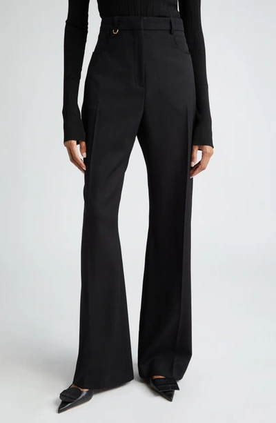 Jacquemus Le Pantalon Sauge Wool High Waist Flare Leg Pants In Black