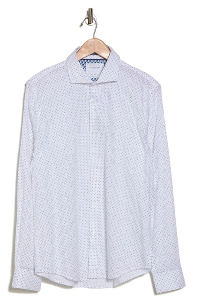 Denim And Flower Dot Cotton Button-up Shirt In White