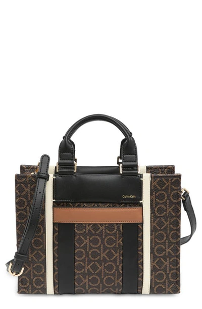 Calvin Klein Sol Signature Crossbody Bag In Brown/ Khaki/ Black Multi