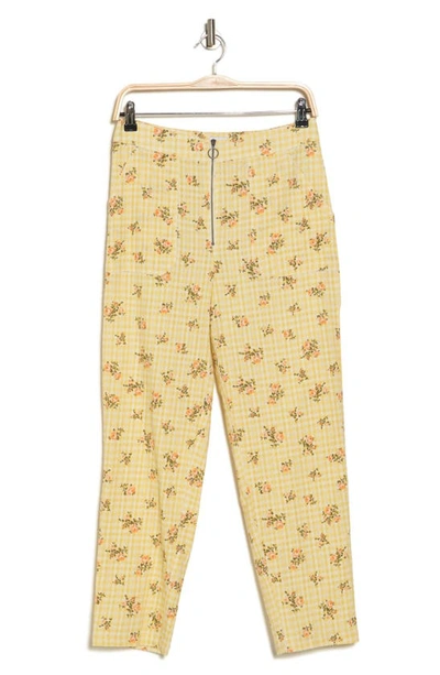 Rvca Anywhere Floral Gingham High Waist Pants In Golden