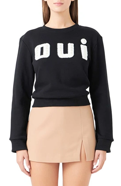 Endless Rose Oui Imitiation Pearl Embellished Cotton Sweatshirt In Black