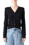 Grey Lab Padded Shoulder V-neck Cardigan In Black