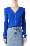 Grey Lab Padded Shoulder V-neck Cardigan In Royal Blue