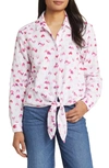 Beachlunchlounge Jordyn Heart Print Cotton Gauze Tie Front Button-up Shirt In Abstract Hearts