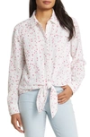 Beachlunchlounge Jordyn Heart Print Cotton Gauze Tie Front Button-up Shirt In Be Mine