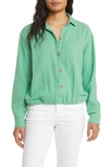 Beachlunchlounge Fleur Double Cotton Gauze Blouson Shirt In Green Mint