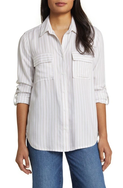 Beachlunchlounge Farrah Stripe Button-up Shirt In Toasted Almond