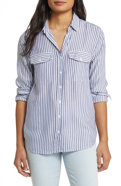 Beachlunchlounge Finley Stripe Button-up Shirt In Majestic Blue