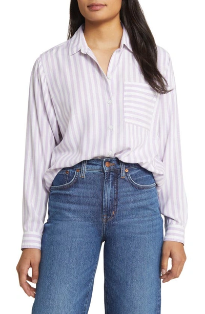 Beachlunchlounge Maelyn Stripe Button-up Shirt In Mystic Violet