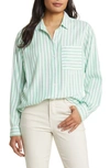 Beachlunchlounge Maelyn Stripe Button-up Shirt In Wasabi Paste