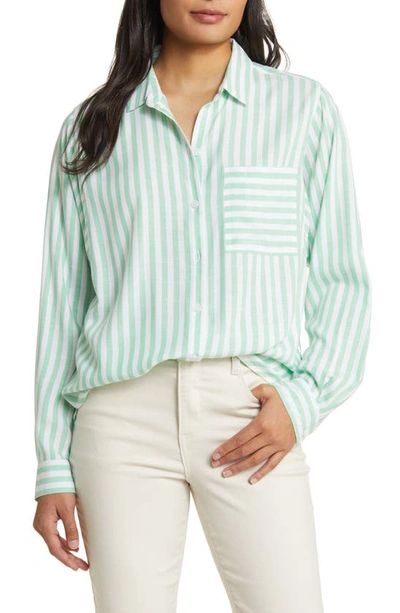 Beachlunchlounge Maelyn Stripe Button-up Shirt In Wasabi Paste