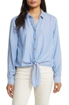 Beachlunchlounge Marlo Stripe Tie Front Button-up Shirt In Pearl Blue