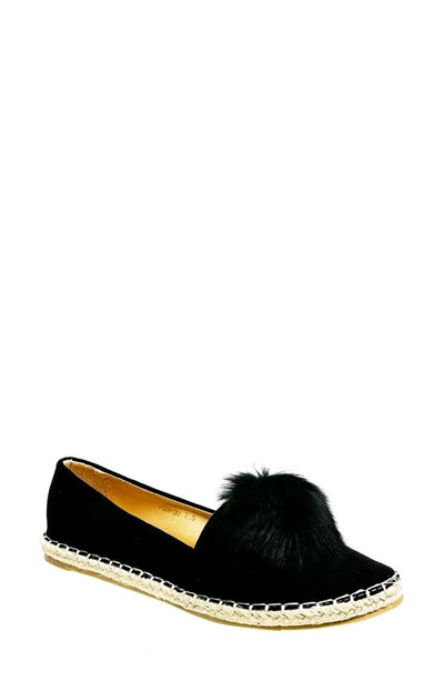 Ninety Union Faux Fur Pom Pom Espadrille Flat In Black