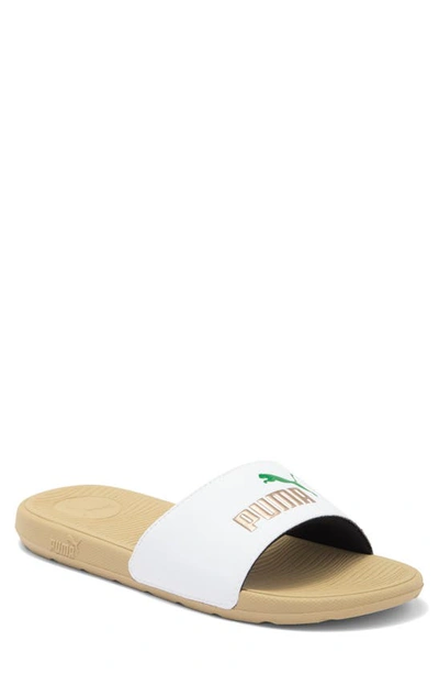 Puma Cool Cat 2.0 Slide Sandal In  White- Gold-green