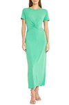 Donna Morgan Twist Front Short Sleeve Maxi Dress In Ming Green