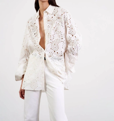 Nili Lotan Mael Embroidered Poplin Shirt In Ivory Paisley In White