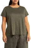 Eileen Fisher Organic Linen Crewneck T-shirt In Grove