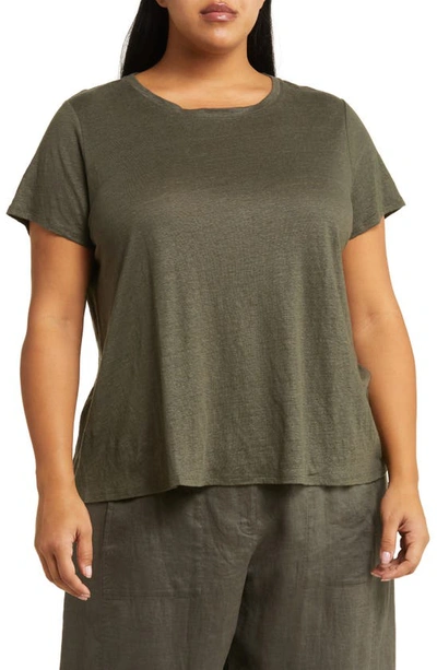 Eileen Fisher Organic Linen Crewneck T-shirt In Grove