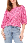 Vince Camuto Floral Print Puff Sleeve Top In Modern Pink