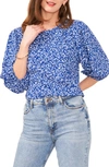 Vince Camuto Floral Print Puff Sleeve Top In Cobalt