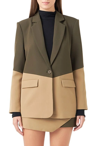 Endless Rose Colorblock Blazer In Khaki