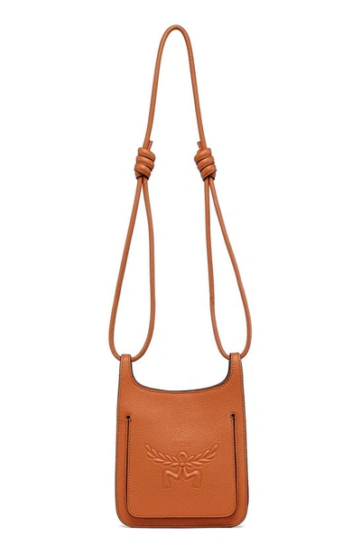 Mcm Mini Lauretos Leather Hobo Bag In Cognac