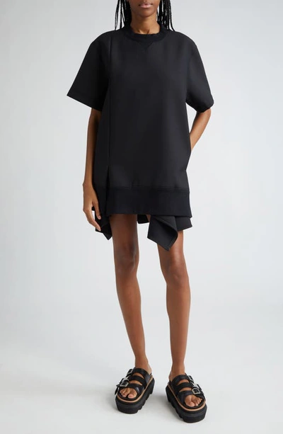 Sacai Asymmetric Short Sleeve Sweatshirt Dress In Black