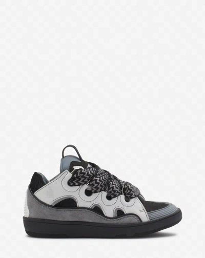 Lanvin Leather Curb Sneakers For Women In White/anthracite