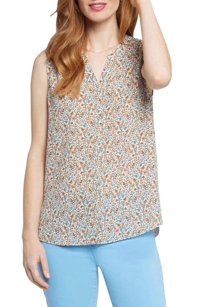 Nydj Print Pleat Back Sleeveless Split Neck Blouse In Jennings Park