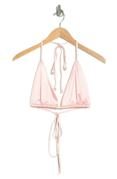Good American Tiny Ties Halter Bikini Top In Bubble Pink003