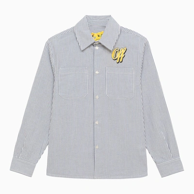 Off-white Kids' Cotton Striped Shirt With Baseball Logo In Light Blue