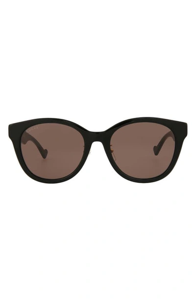 Gucci 56mm Round Sunglasses In Black Black Brown